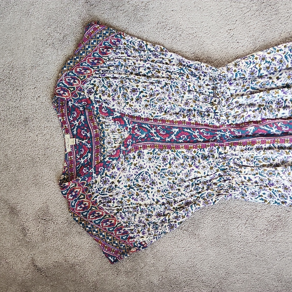 Lucky Brand Floral Boho Maxi Dress Size S White Multicolor Cap Sleeve - Picture 2 of 5
